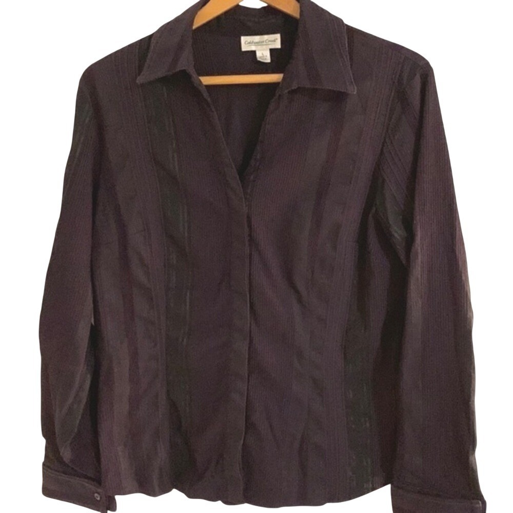 Coldwater Creek Button Down Shirt Womens Large Purple Pintuck Long Sleeve Modest